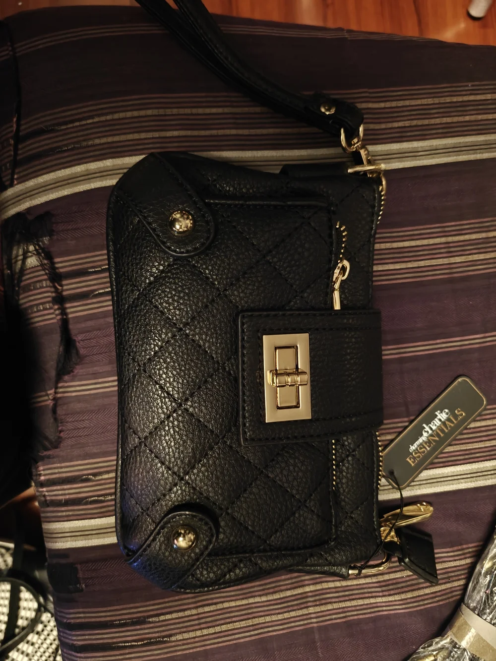 Charming Charlie Black Quilted & Pebbled Crossbody Duo with Gold Hardware